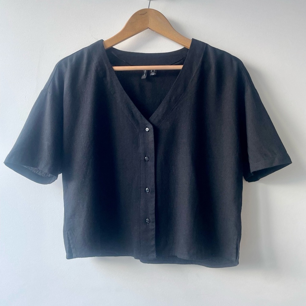 linen Black Oversized Button-Up top - size XS